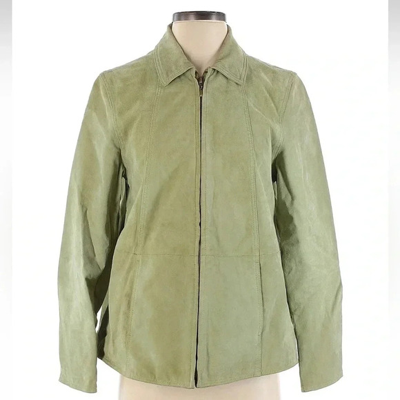 Coldwater Creek Women's 100% Suede Leather Jacket Size Petite Small Sage Green - Picture 6 of 6